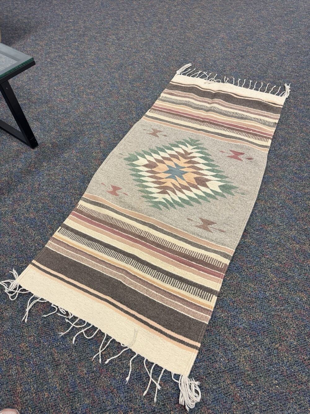 Wool Southwestern Rug Runner Western Style Fringe Long Brown No Brand 27 By 60